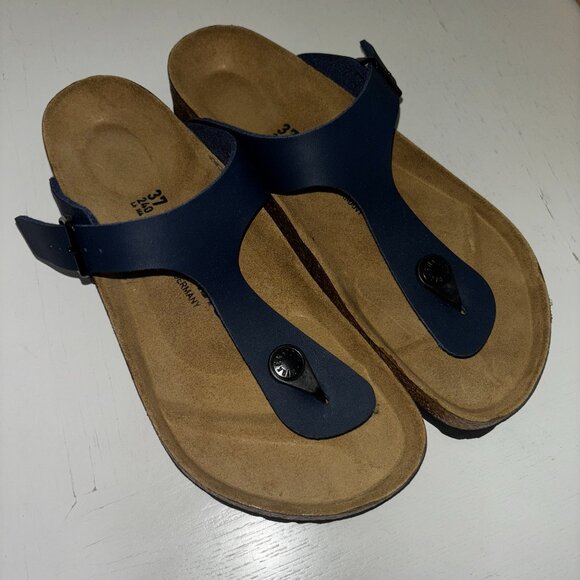 NEW | BIRKENSTOCK Gizeh Navy Blue Leather Regular Width EU 37 - Picture 1 of 6